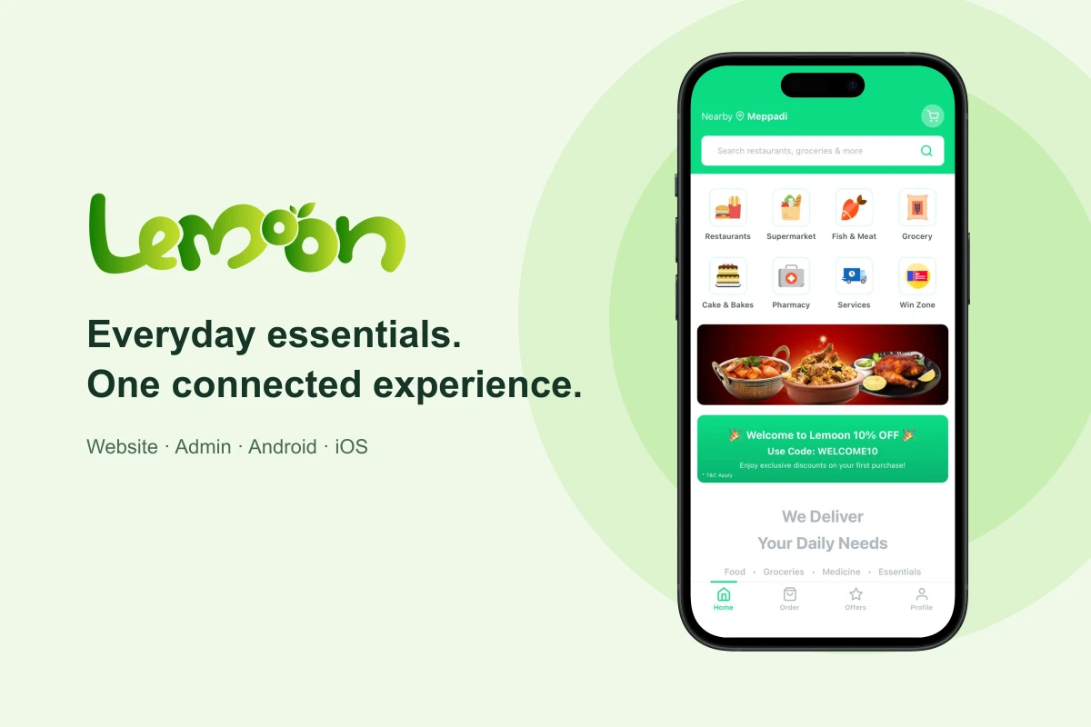 Lemoon branding and the live shopping app for food, groceries, and everyday essentials.